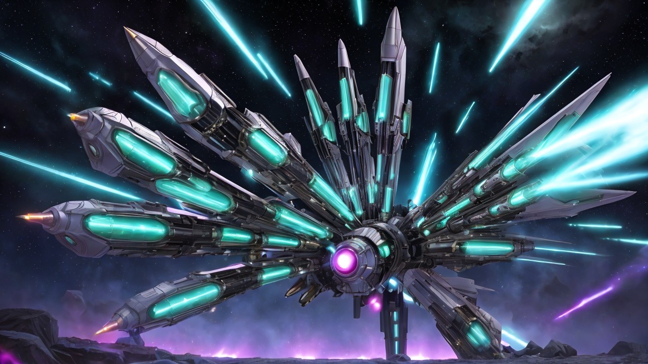 Futuristic spacecraft design with starburst features