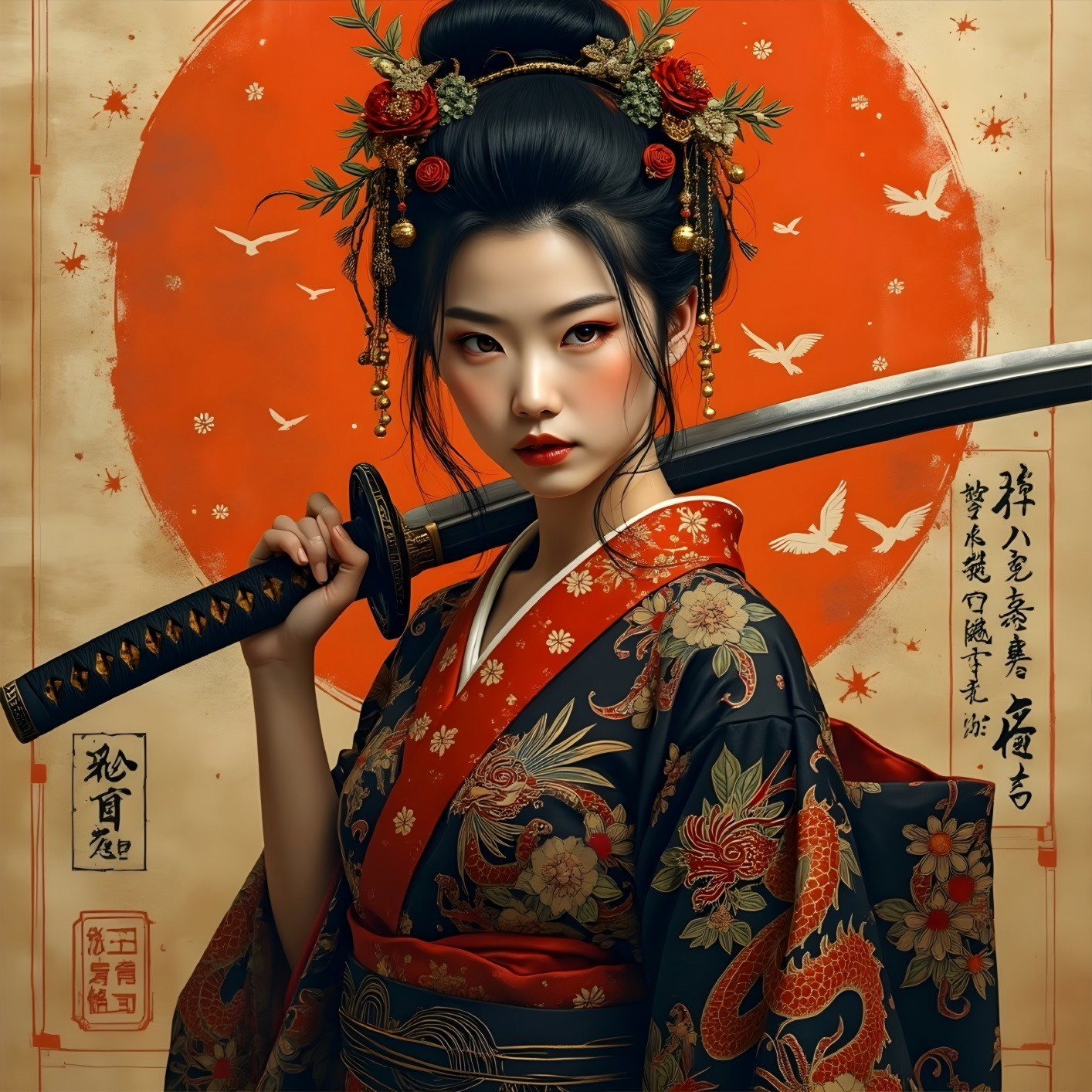 Portrait of a Woman in Traditional Japanese Attire