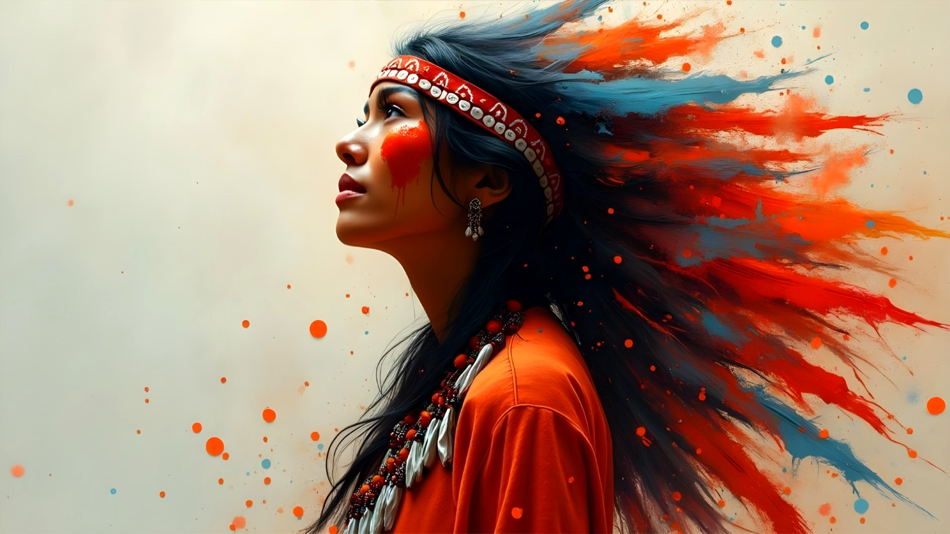 Portrait of a woman in vibrant tribal attire and jewelry