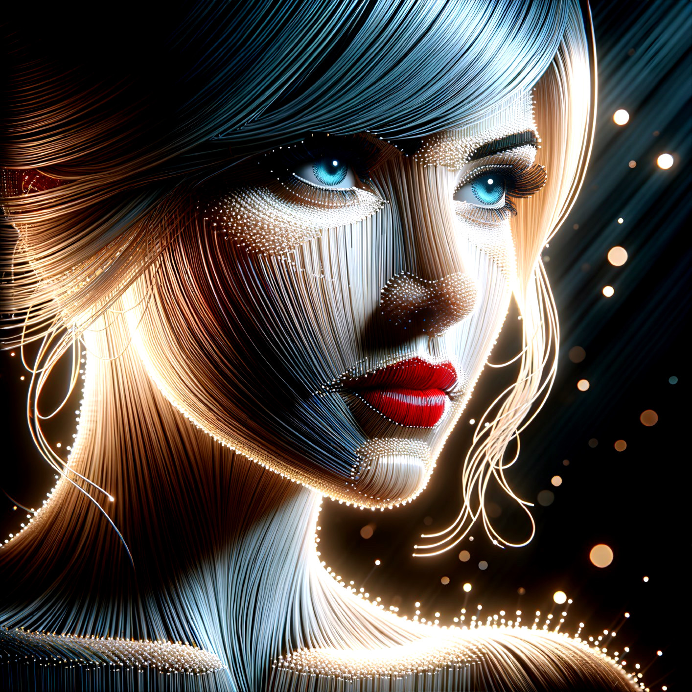 Digital Art Portrait of a Woman with Blue Eyes