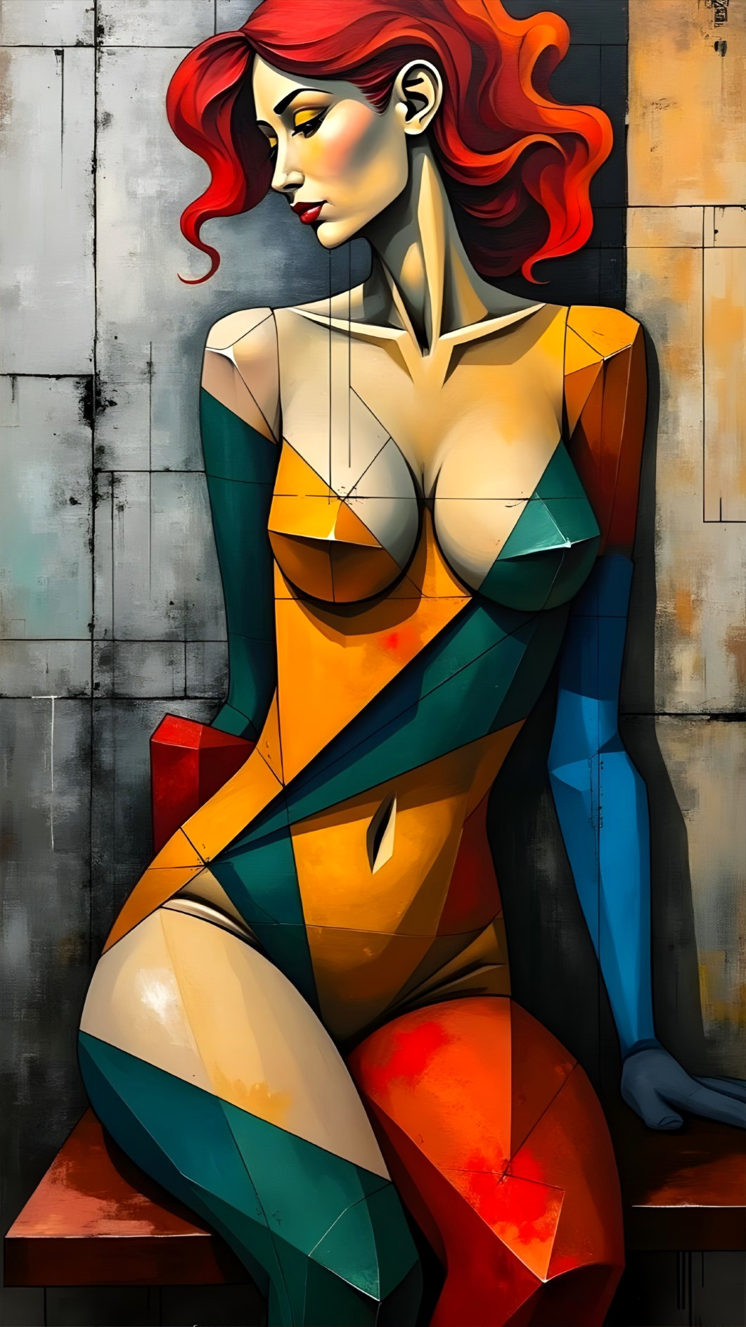 Abstract Female Figure in Geometric Shapes and Colors