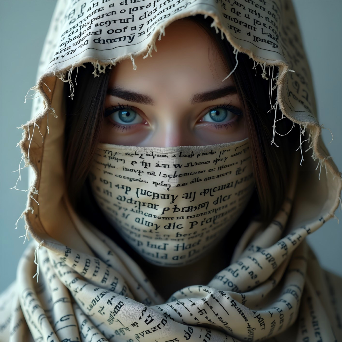 Young Woman with Blue Eyes and Obscured Face