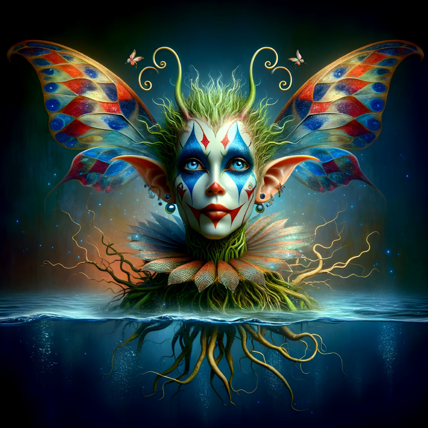Whimsical Creature with Clown and Fairy Features