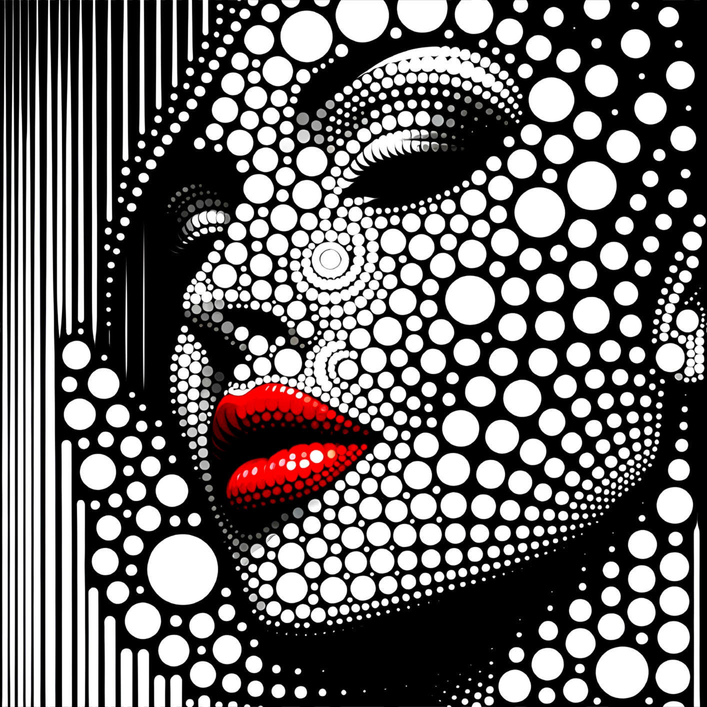 Stylized Face Design with Black and White Circles