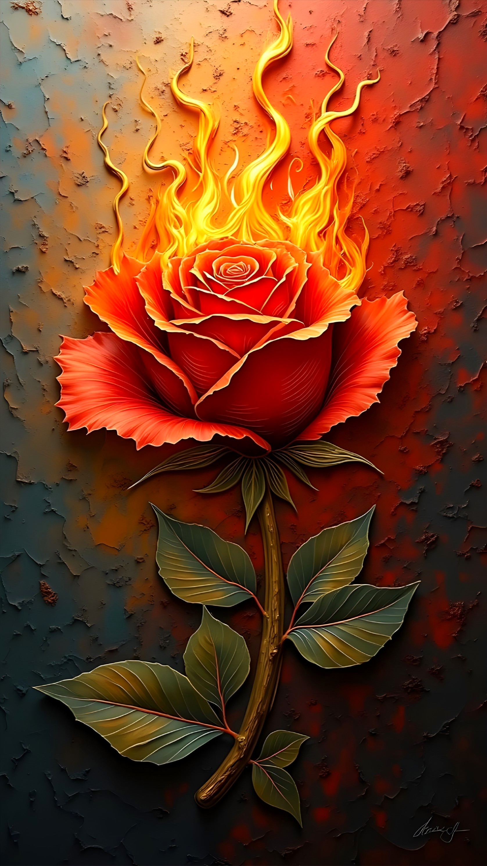 Vibrant Red Rose with Fiery Petals and Warm Background