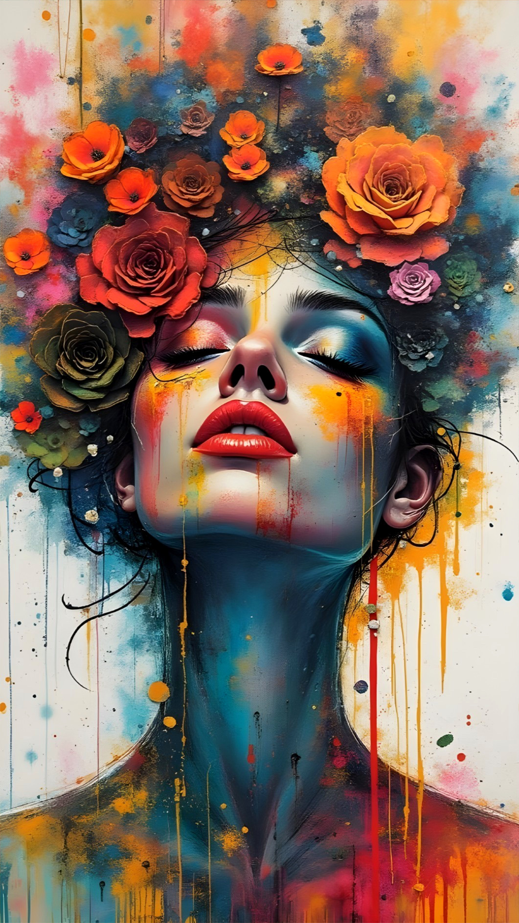 Vibrant Female Portrait with Colorful Floral Headpiece