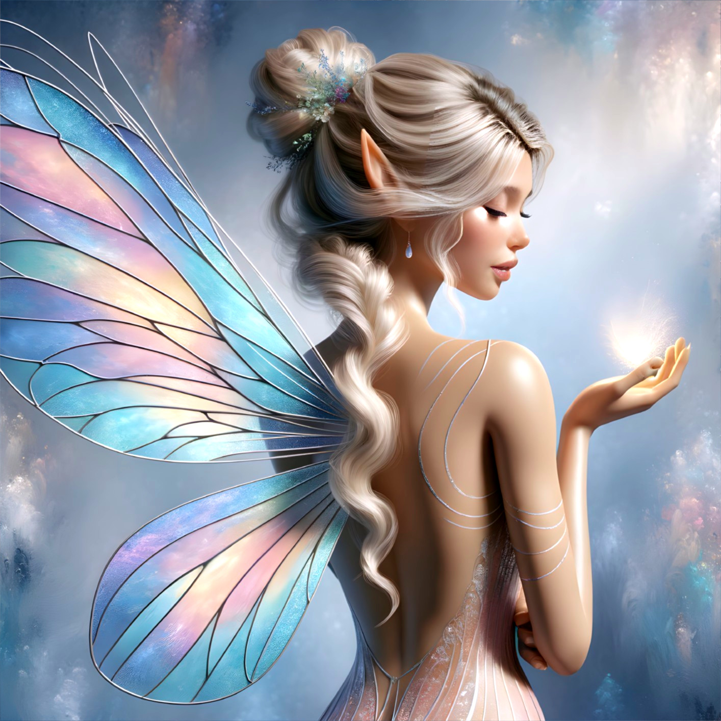 Serene Fantasy Creature with Iridescent Wings and Light