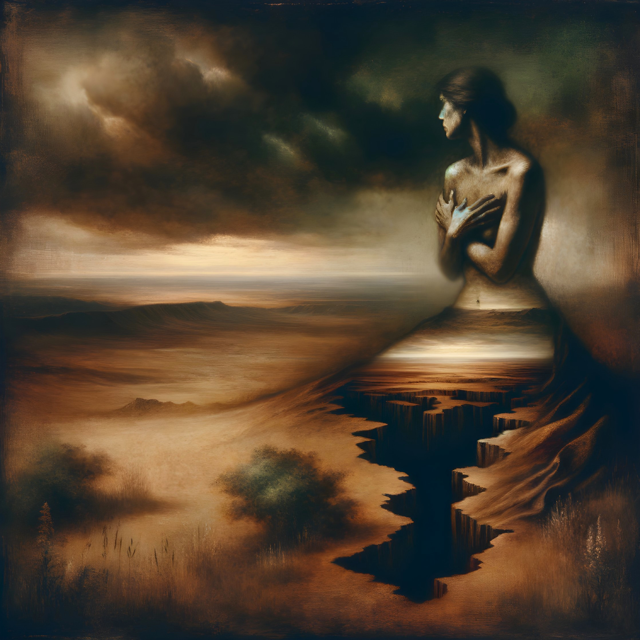 Surreal Landscape with Contemplative Woman and Chasm