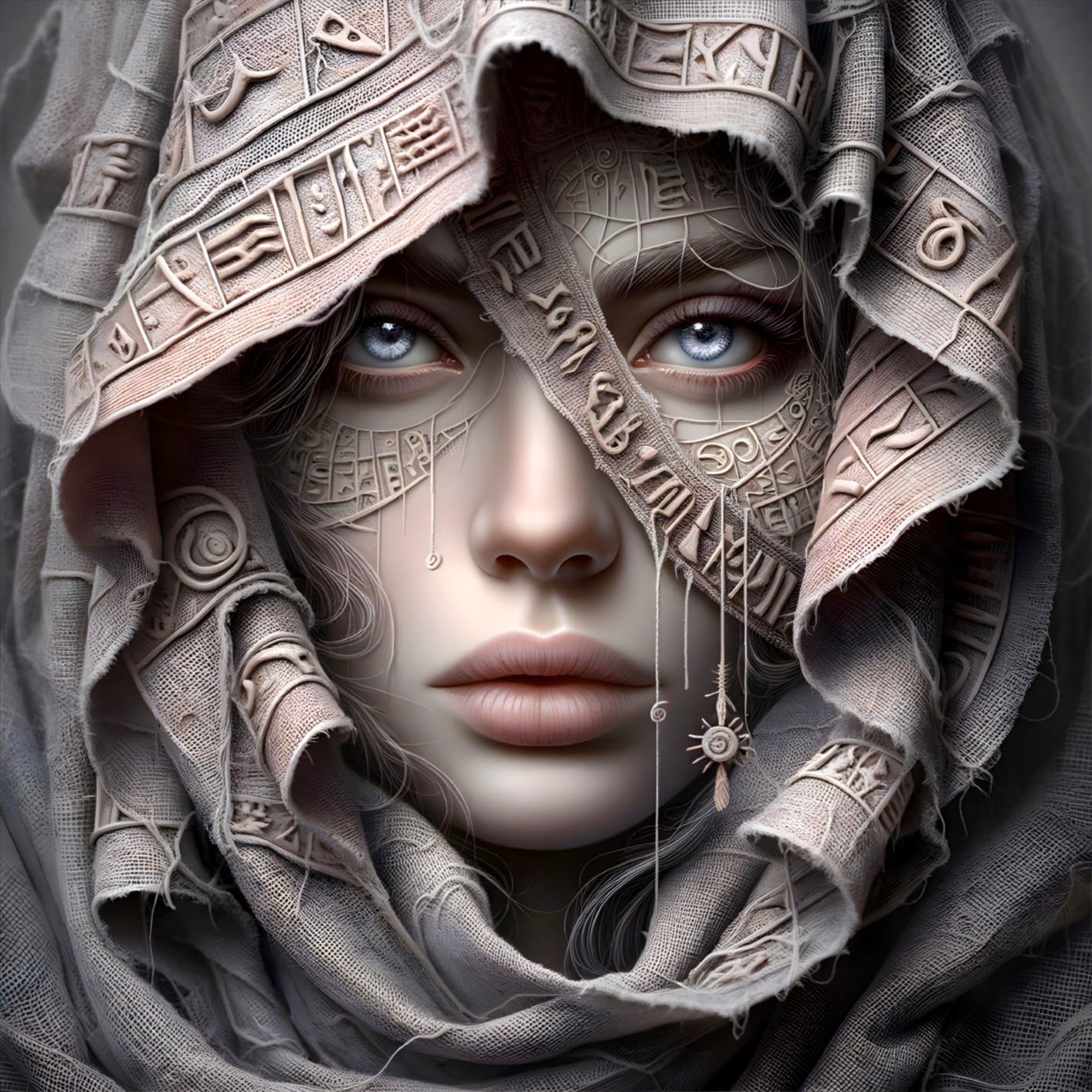 Close-Up Portrait of a Mysterious Figure in Veil