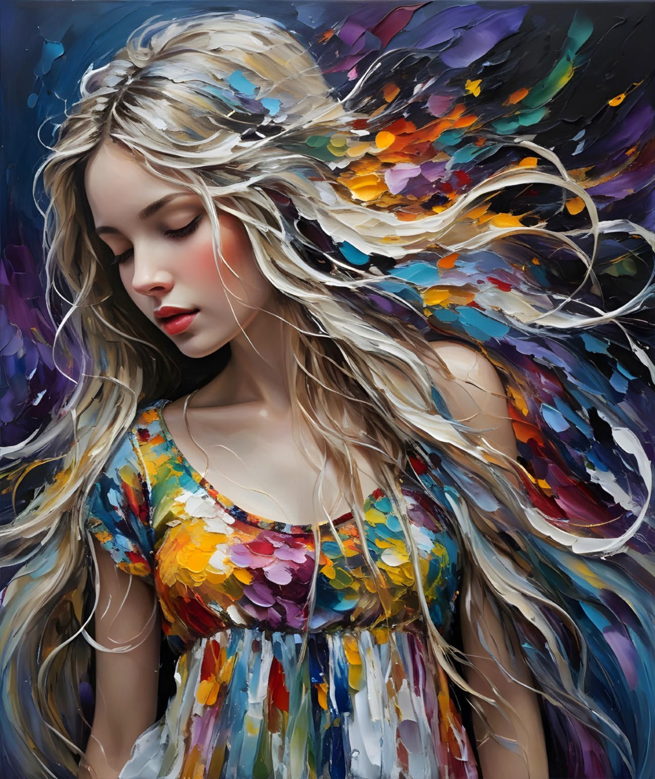Woman with Blonde Hair in Colorful Artistic Background