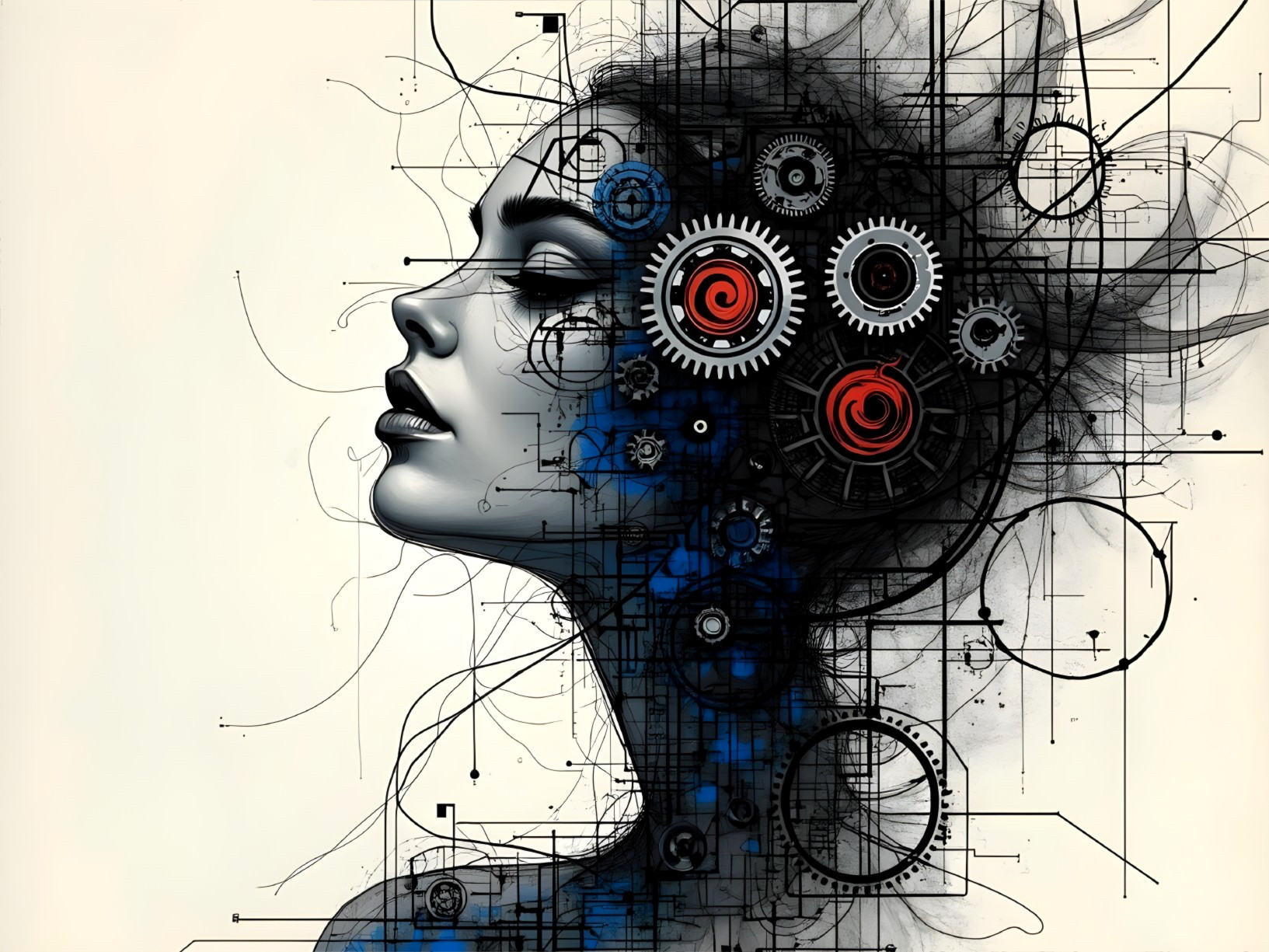 Artistic Portrait of Woman with Mechanical Features