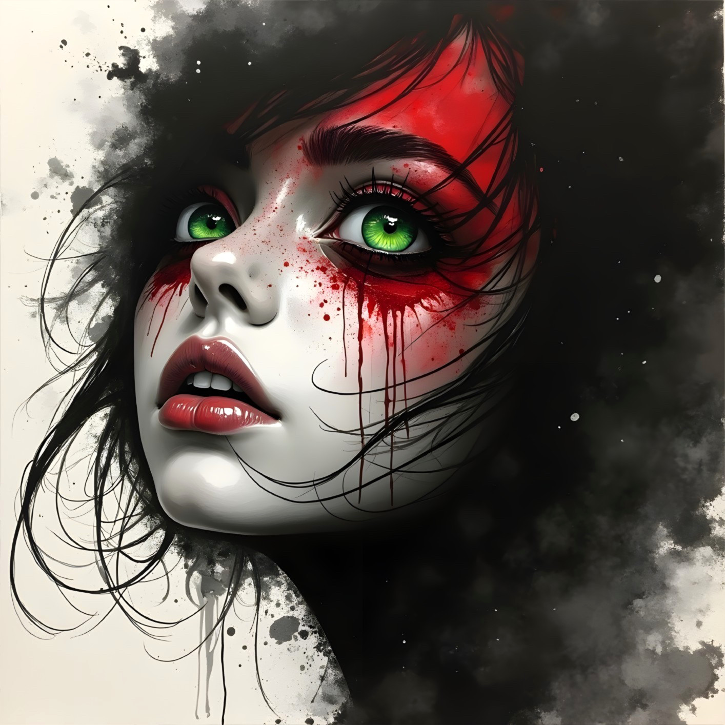 Portrait of a Young Woman with Emerald Green Eyes