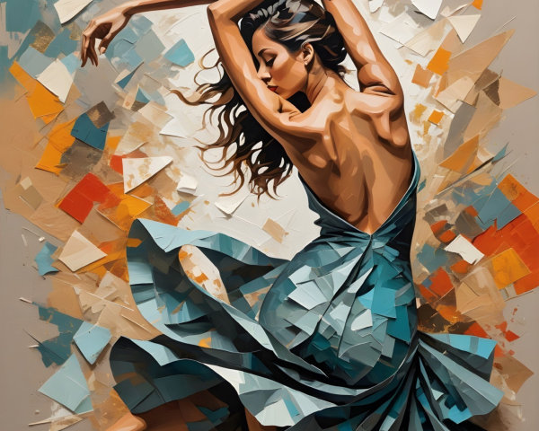 Modern Impasto Painting of a Dancer in Blue Dress