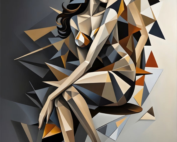 Polygonal Art Illustration of a Seated Woman