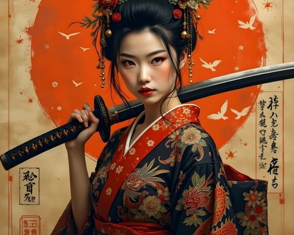 Portrait of a Woman in Traditional Japanese Attire