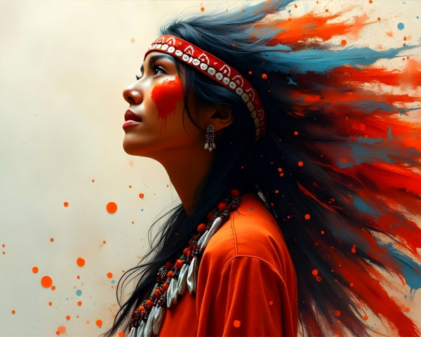 Portrait of a woman in vibrant tribal attire and jewelry