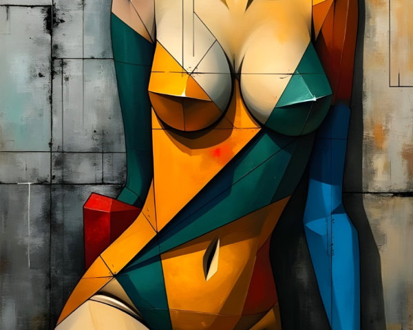 Abstract Female Figure in Geometric Shapes and Colors