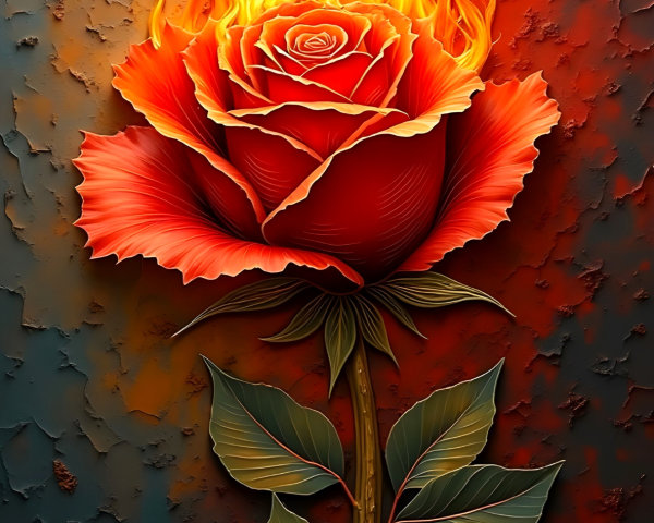 Vibrant Red Rose with Fiery Petals and Warm Background