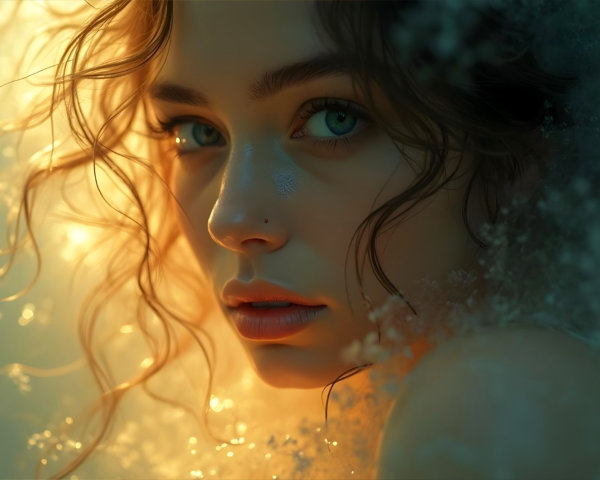 Close-up Portrait of Young Woman in Ethereal Setting