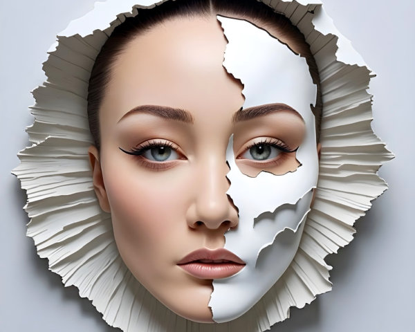 Artistic Representation of a Woman's Face with Mask