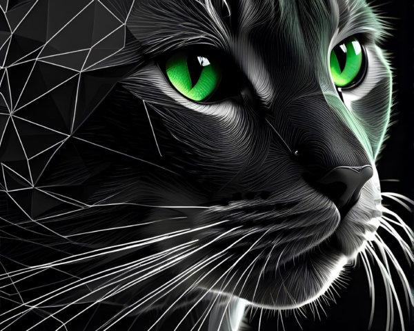 Stylized Black Cat with Geometric Low-Poly Design