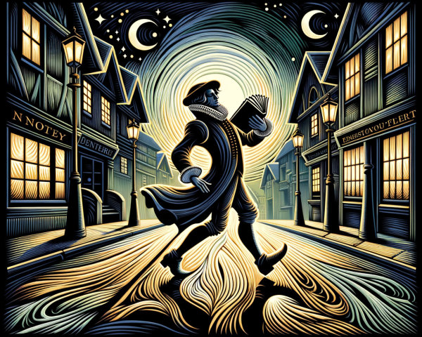 Charming Nighttime Village Scene with Musical Instrument