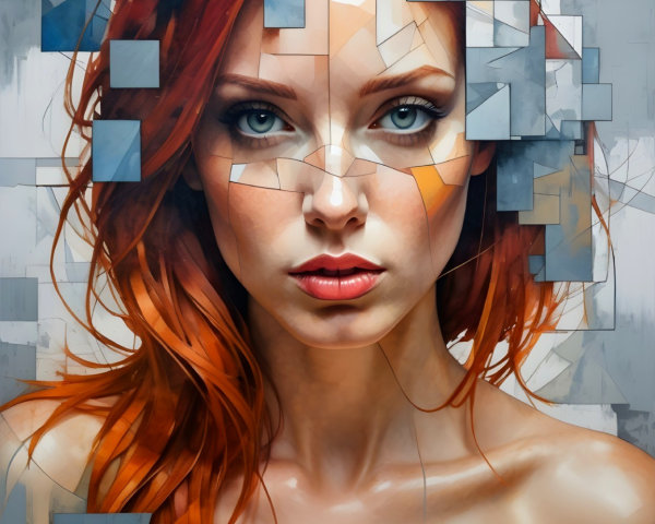 Portrait of a Woman with Red Hair and Abstract Background