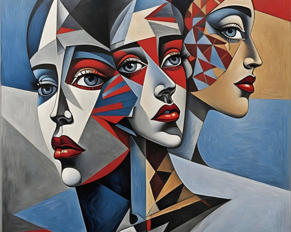 Abstract Portrait of Three Stylized Female Faces