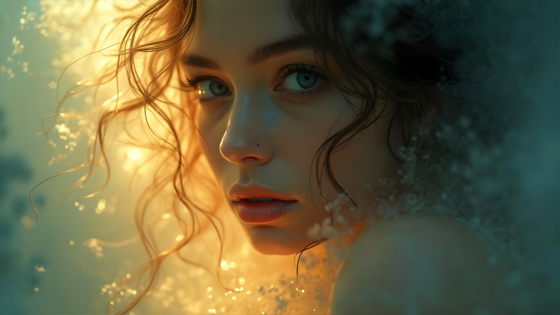 Close-up Portrait of Young Woman in Ethereal Setting