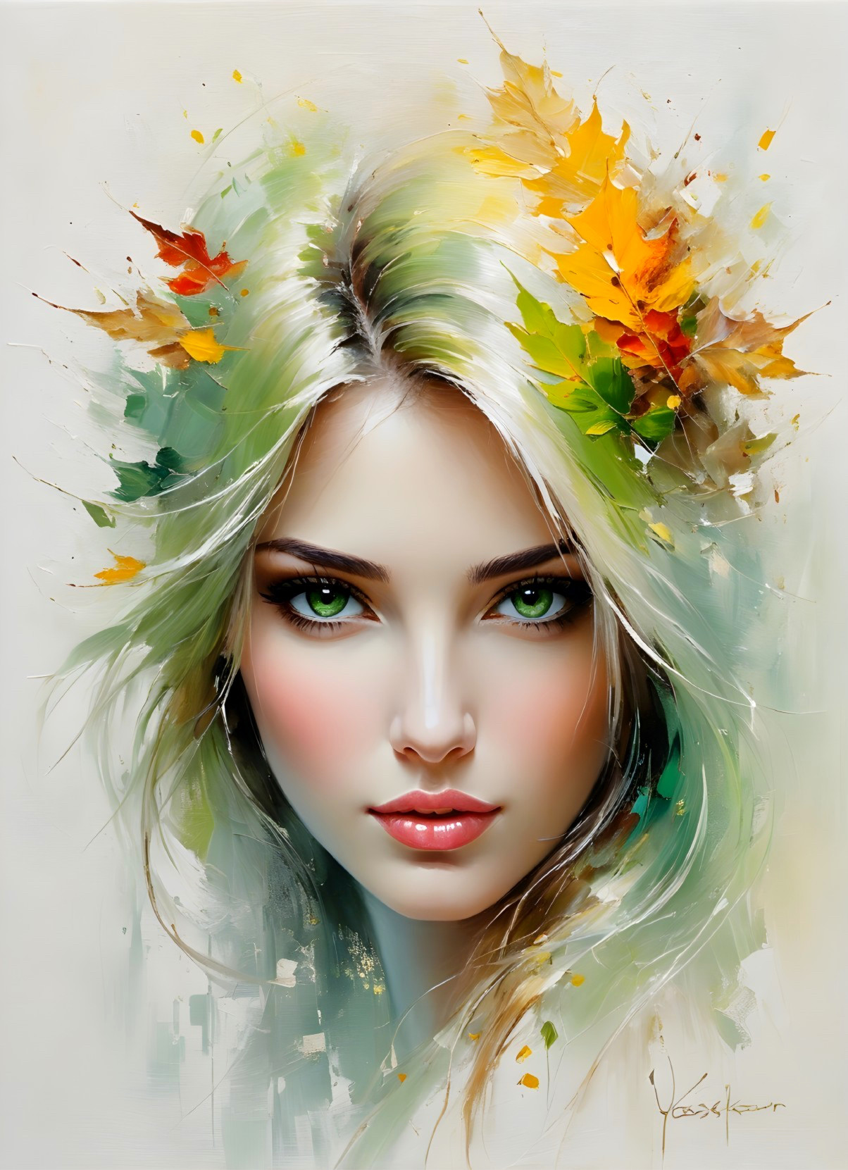 Portrait of a Young Woman with Autumn Leaves