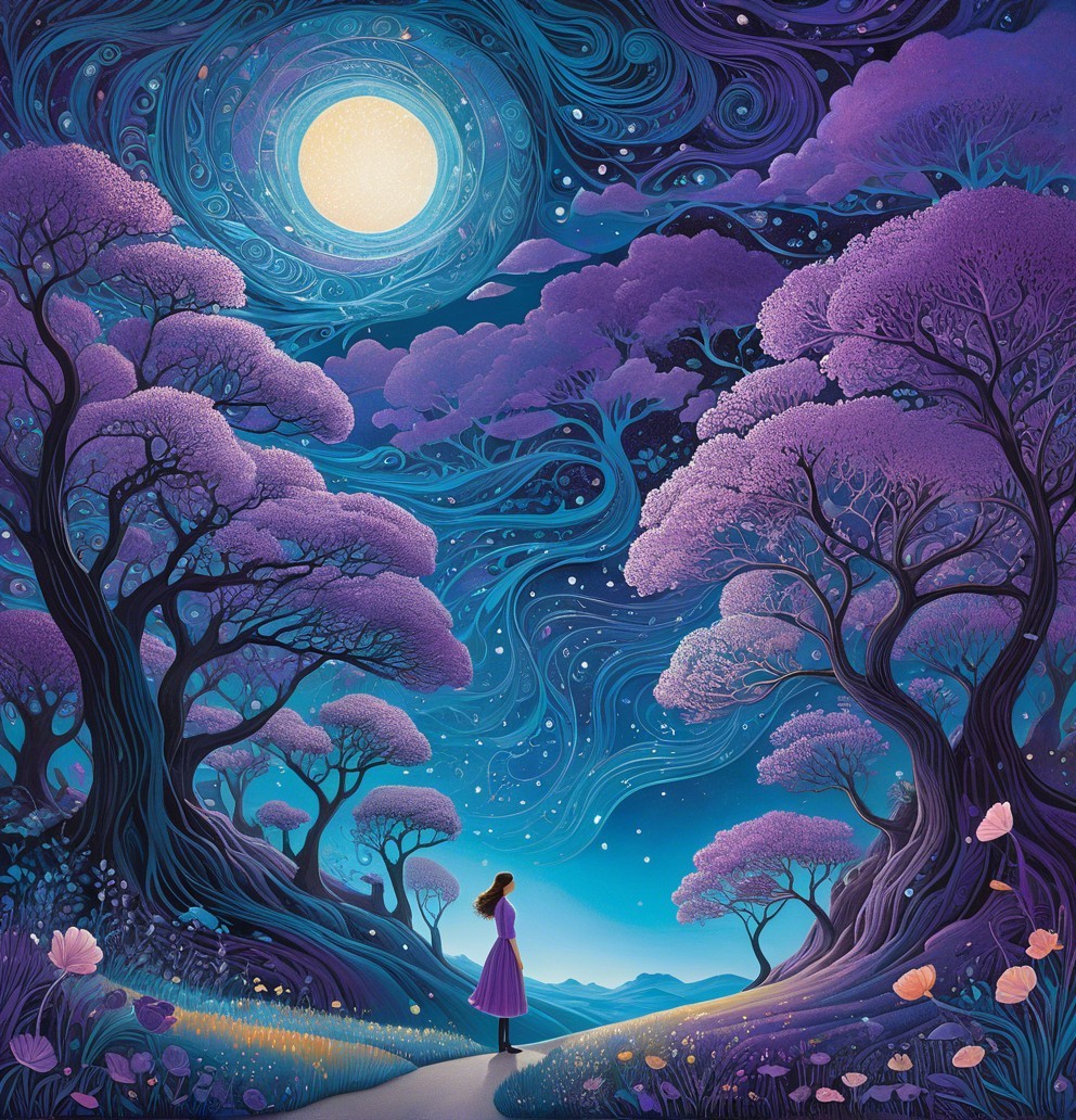 Mystical Landscape with Figure and Luminous Moon