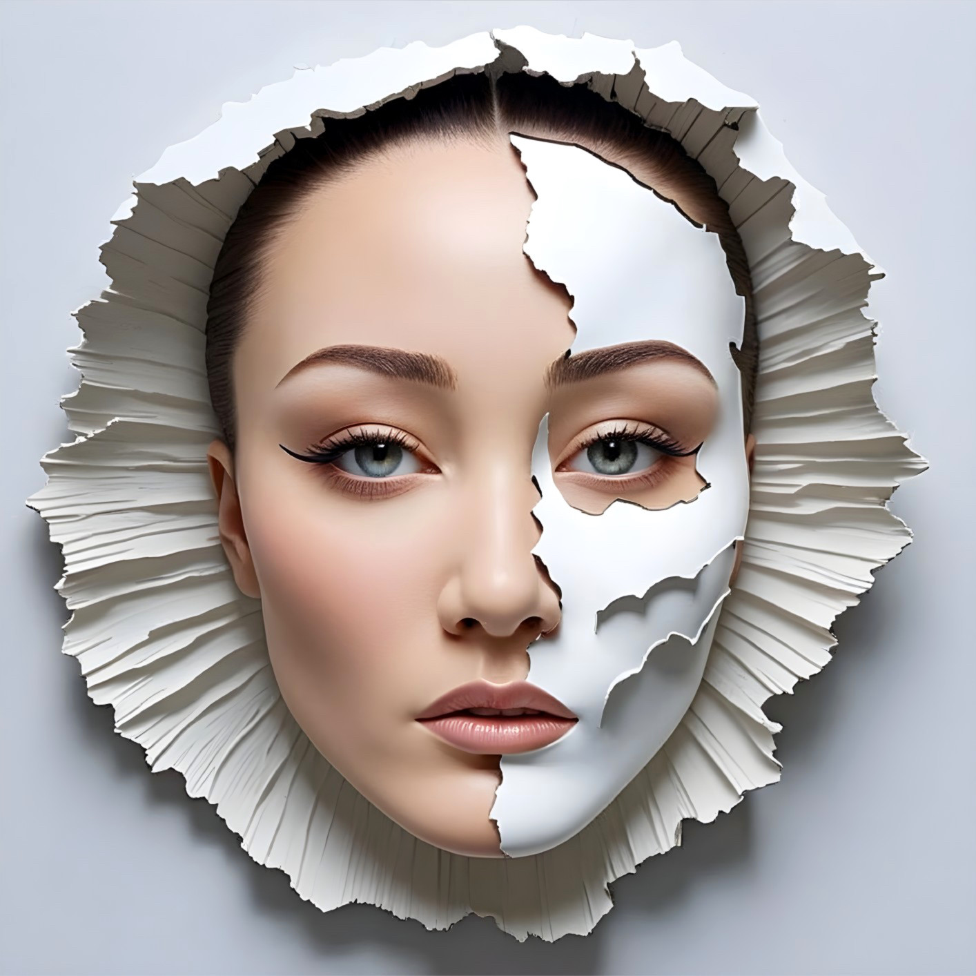 Artistic Representation of a Woman's Face with Mask
