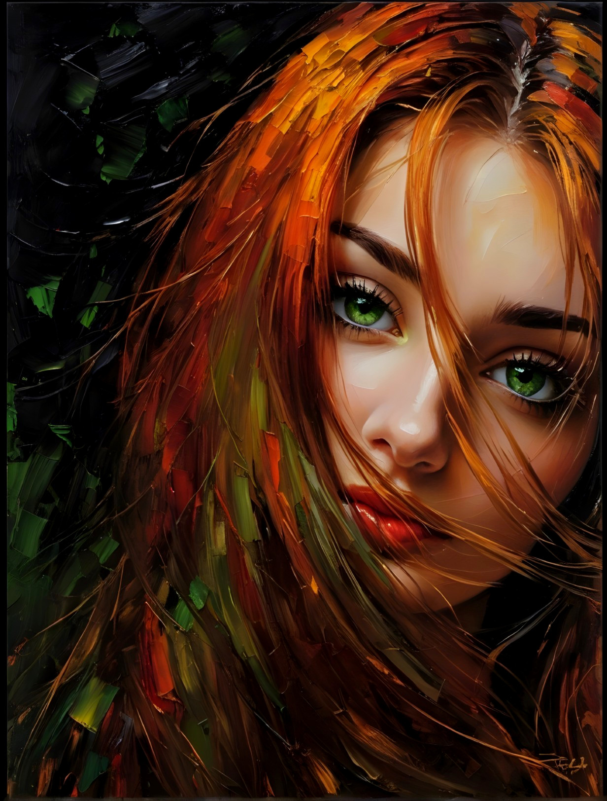 Portrait of a Young Woman with Red Hair and Green Eyes