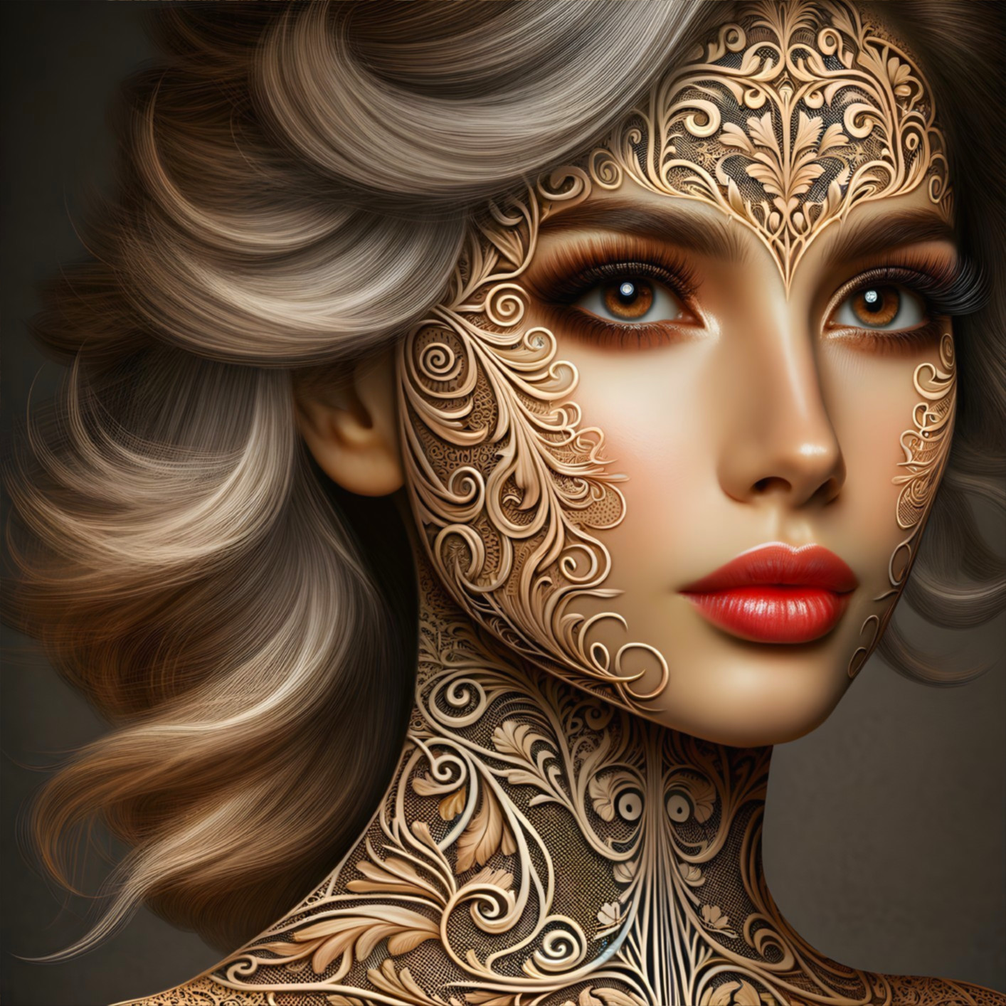 Portrait of a Woman with Intricate Body Art Designs