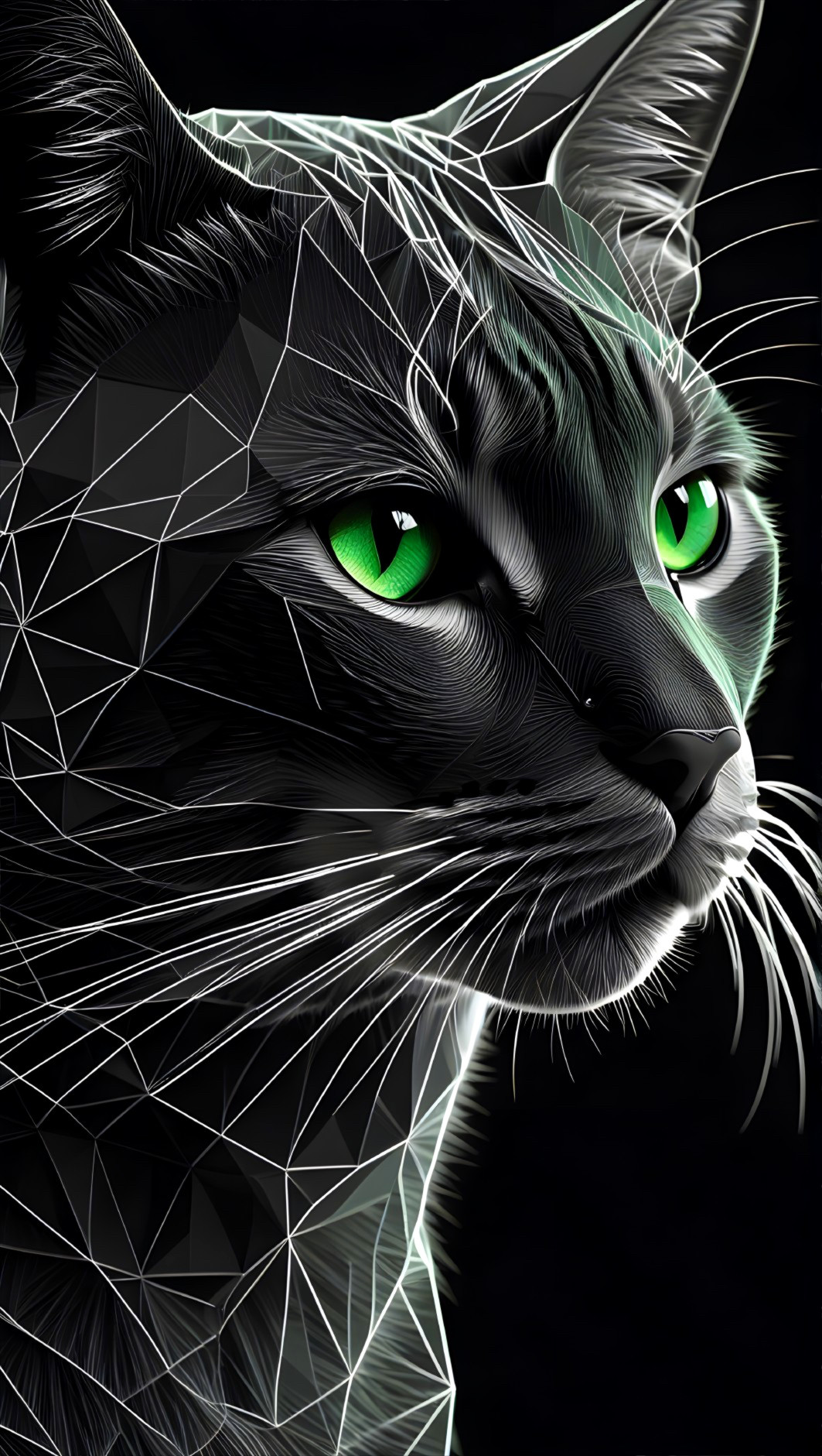 Stylized Black Cat with Geometric Low-Poly Design