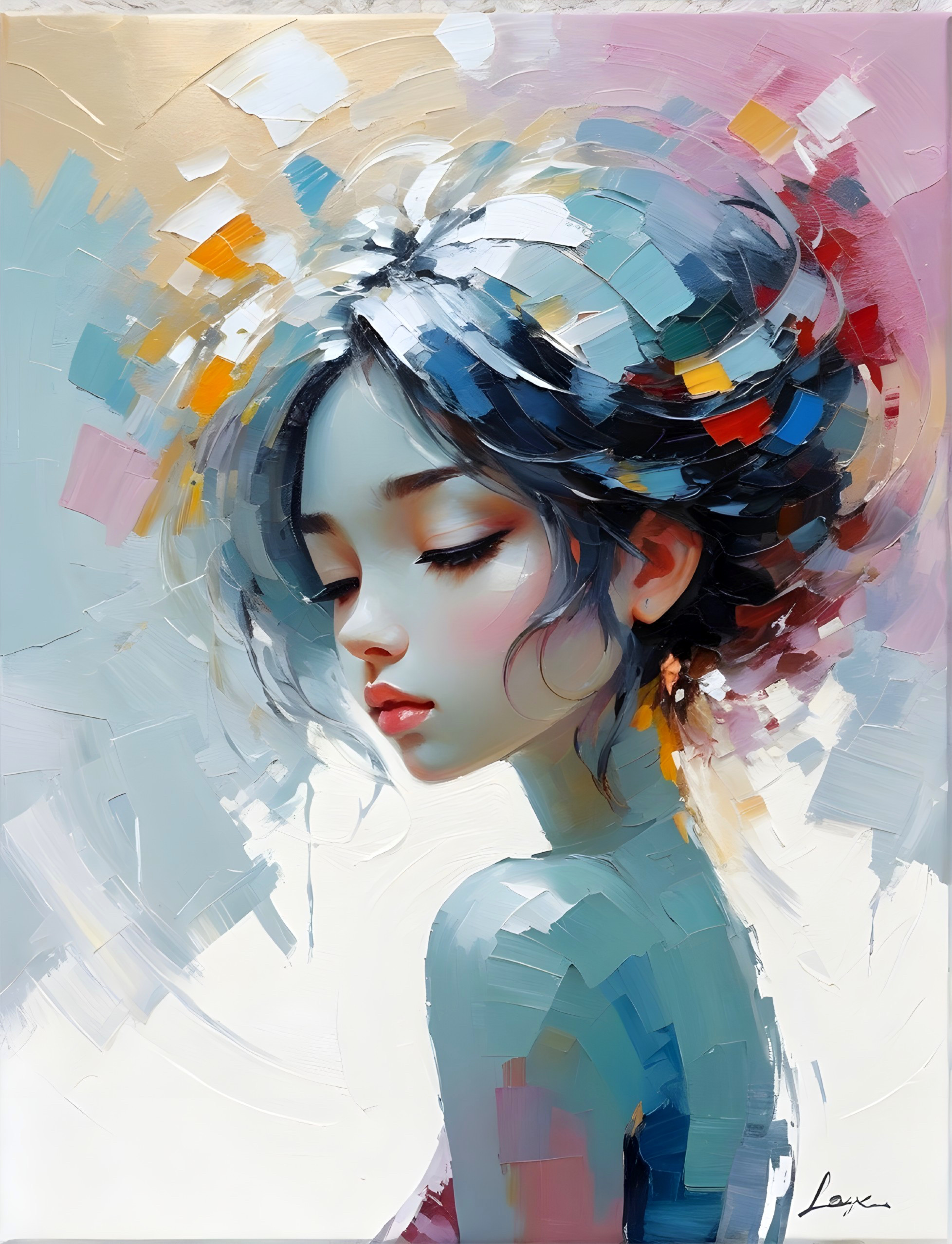 Portrait of a Young Woman with Vibrant Hair Colors