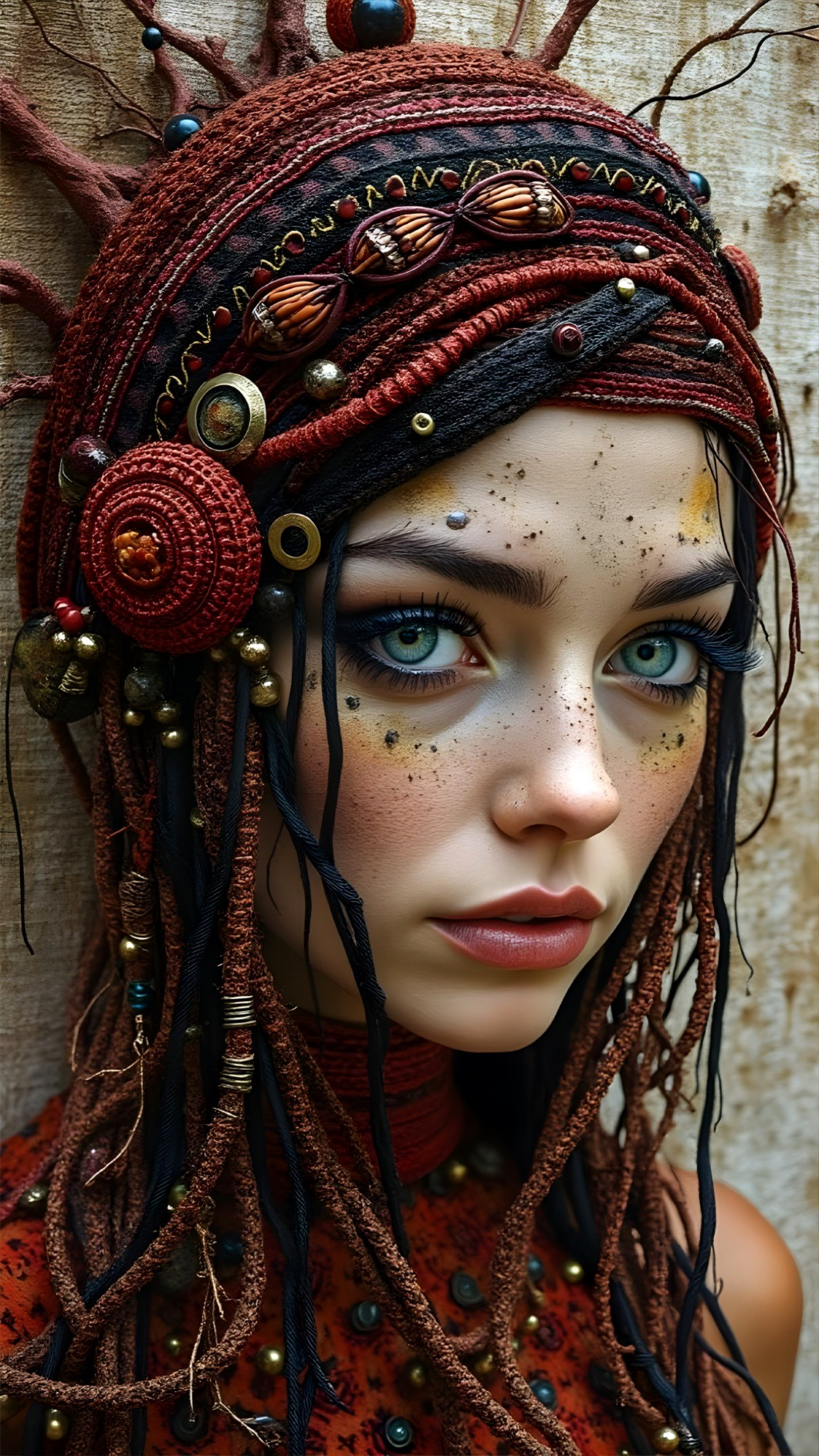 Close-up Portrait of a Woman with Blue Eyes and Braids