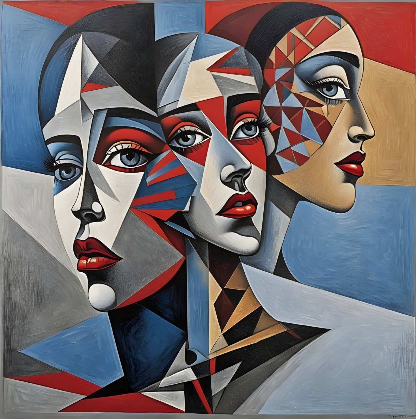 Abstract Portrait of Three Stylized Female Faces