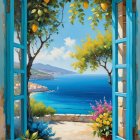 Seaside Landscape Through Rustic Window Frame
