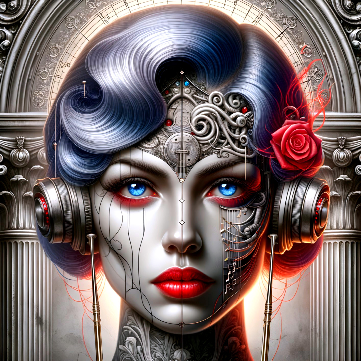 Futuristic Portrait of a Woman with Mechanical Features
