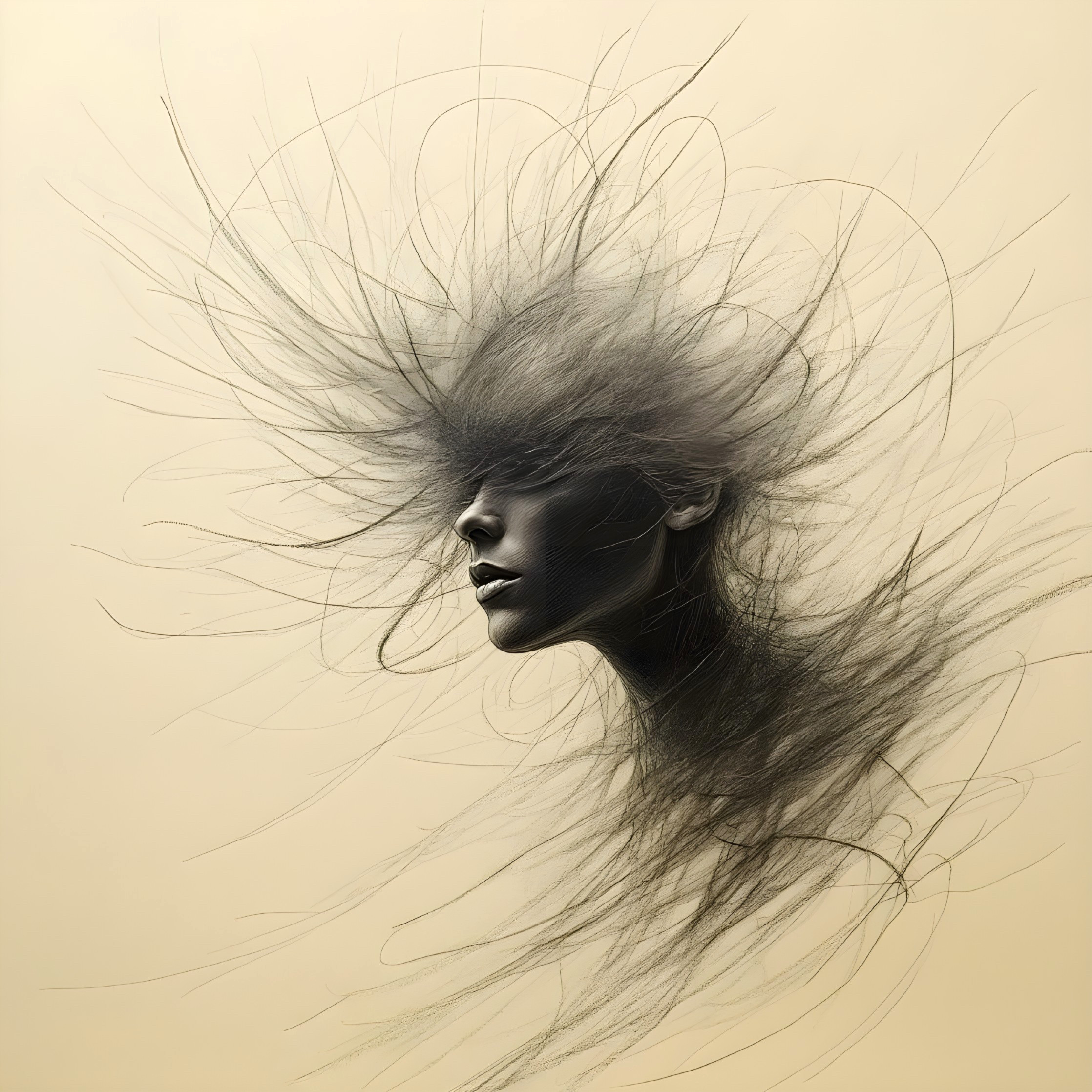 Ethereal Portrait of a Female Face with Flowing Strands