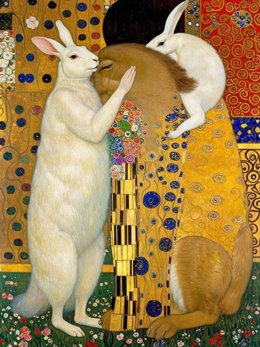 Whimsical Scene with Rabbits and Decorative Backdrop