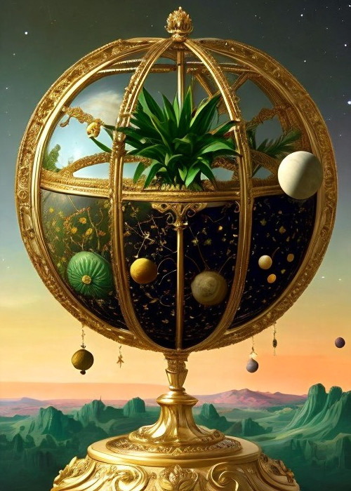 Golden Orb with Plant and Celestial Designs