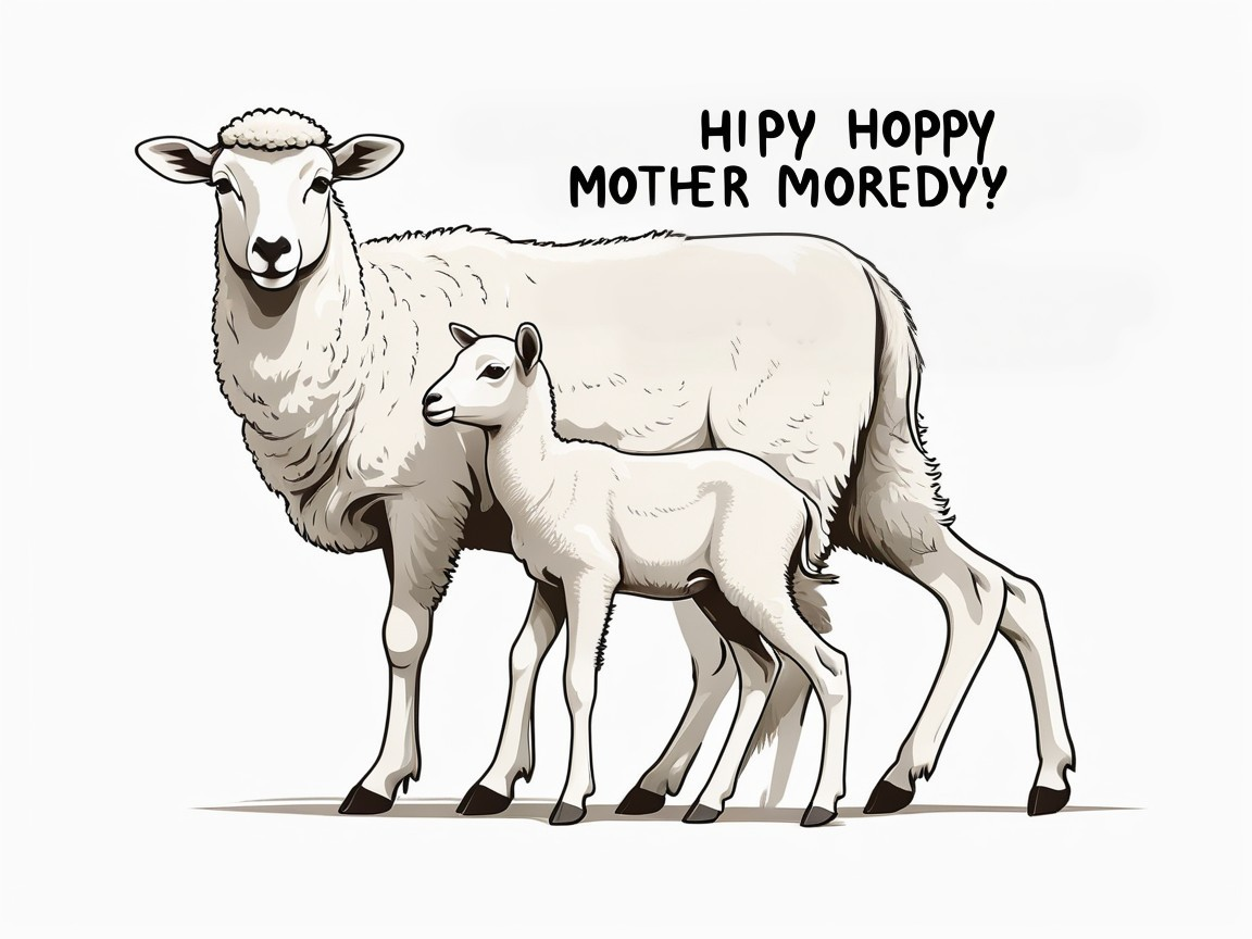 Cartoon Illustration of a Mother Sheep and Lamb