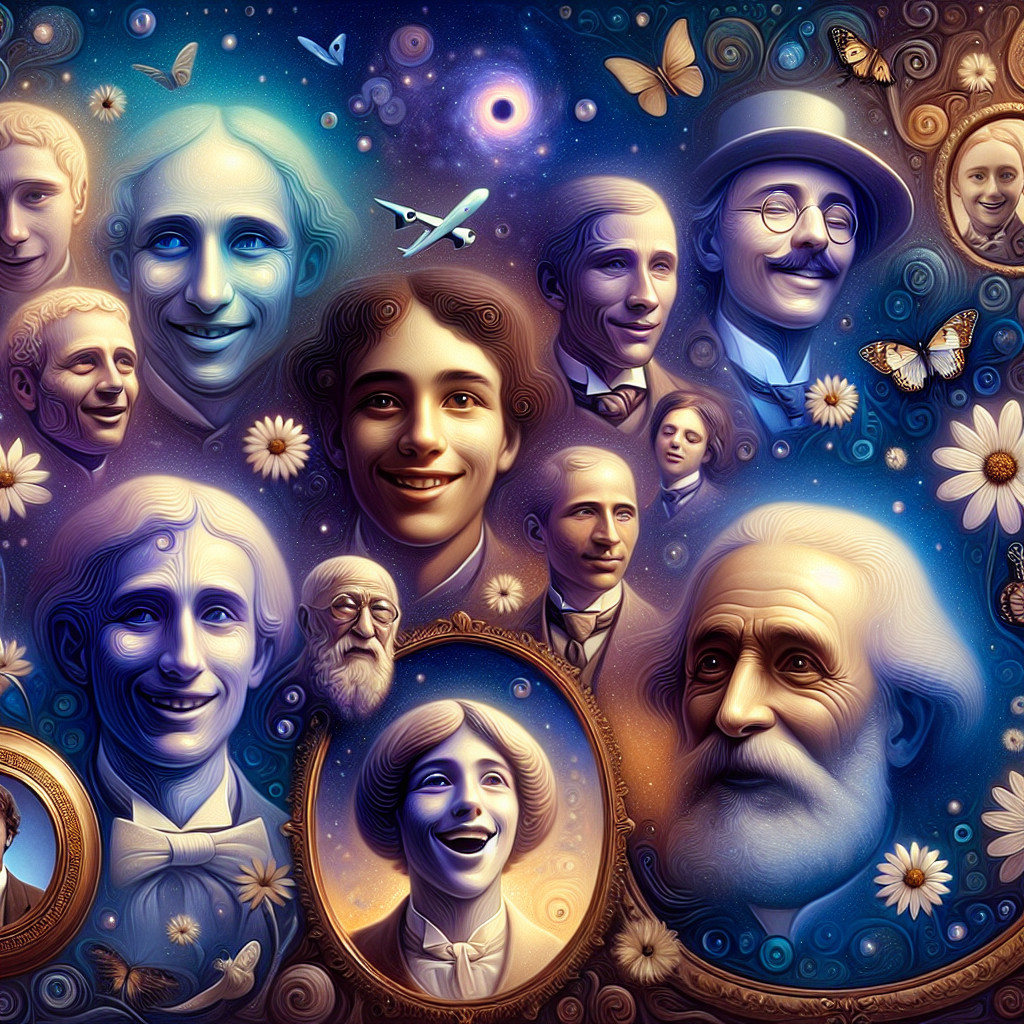 Whimsical Collage of Joyful Faces and Celestial Elements