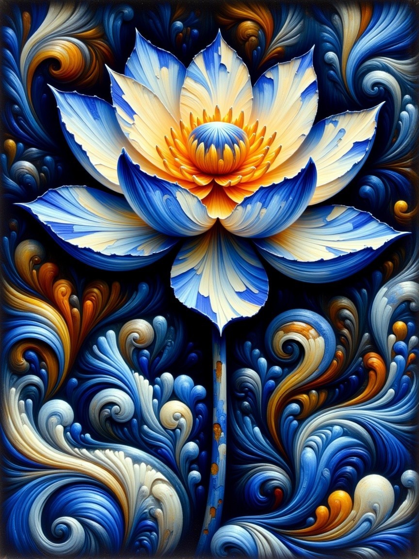 Intricate Flower with Blue and Cream Color Palette