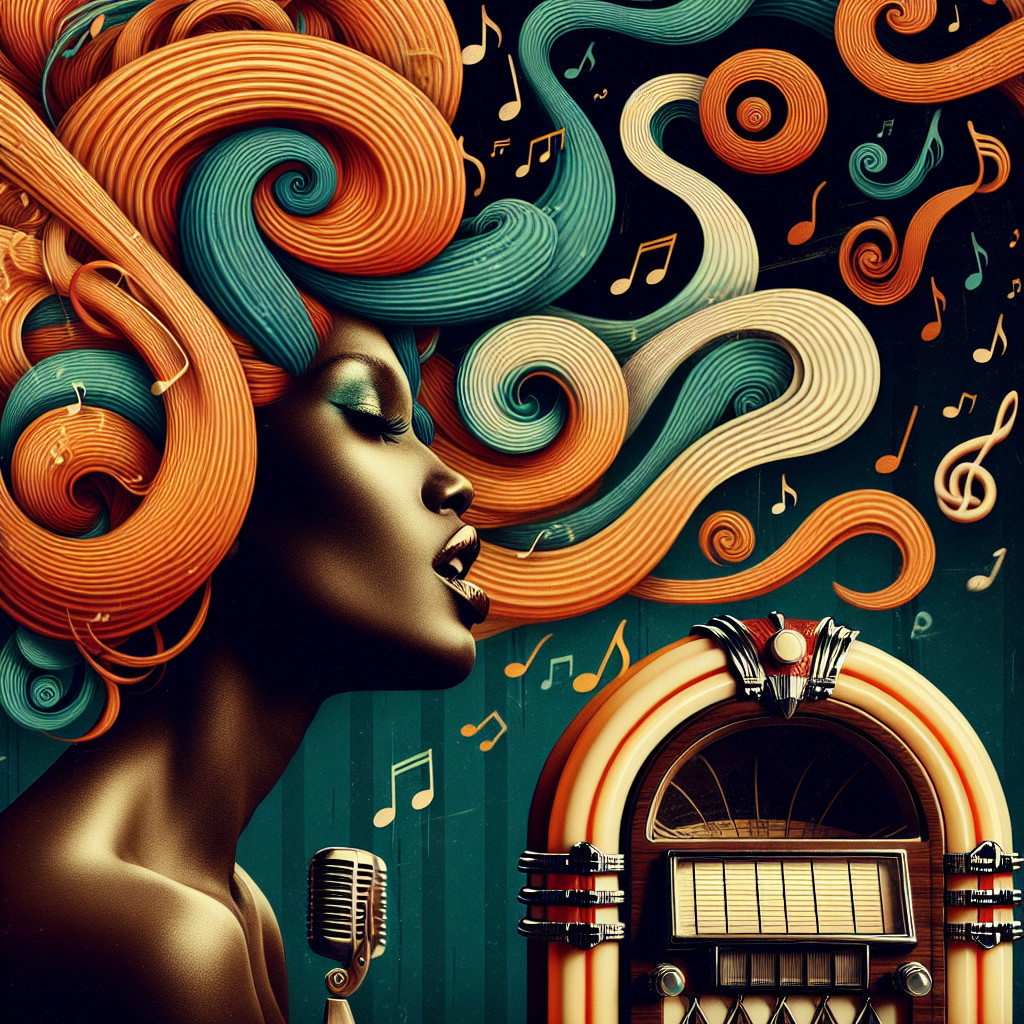 Woman with Colorful Hair and Musical Elements