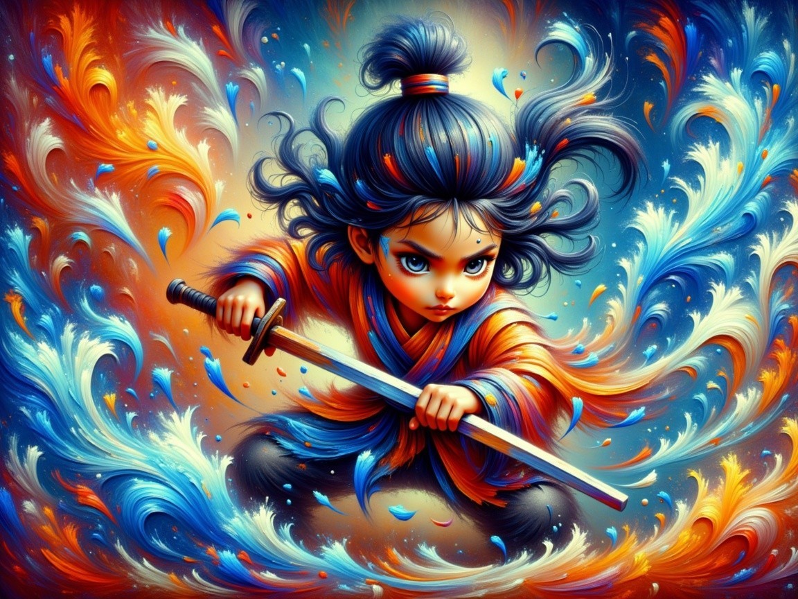 Vibrant Animated Character with Sword in Fantasy Setting