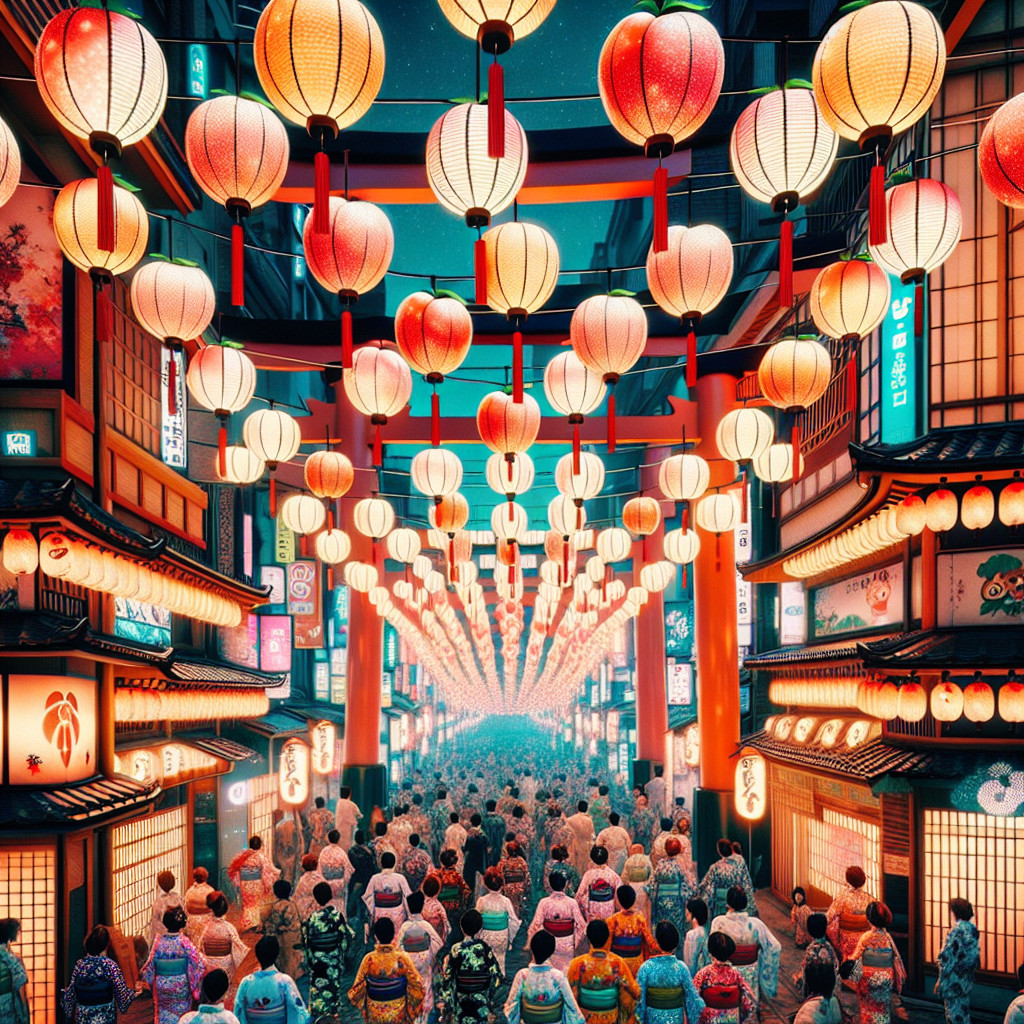Vibrant Street Scene with Lanterns and Colorful Storefronts
