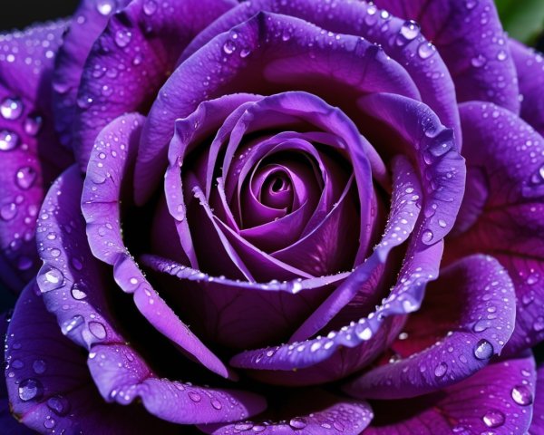 Close-up of a purple rose with water droplets